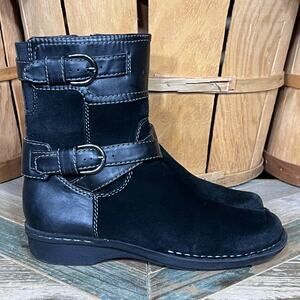 Clarks Bendables Whistle Ranch Black Suede Leather Zip-Up Mid Boots Women Size 7